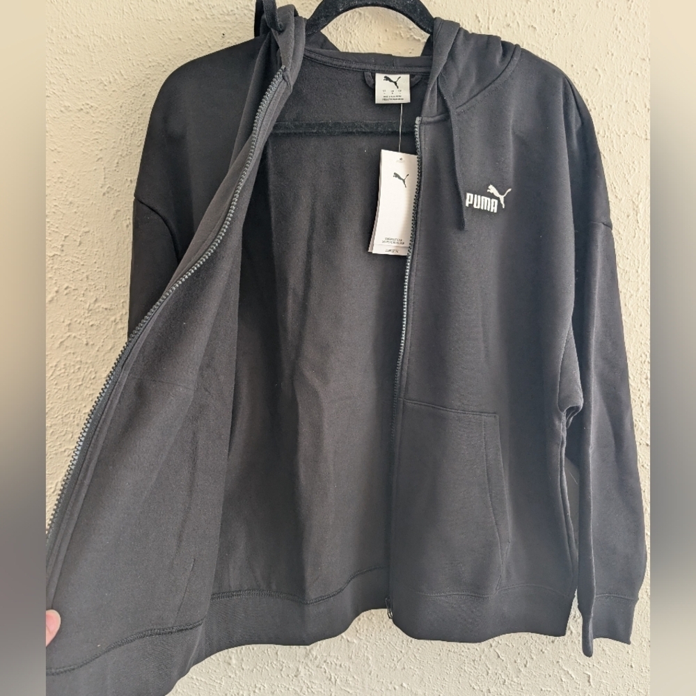 NWT Puma Black Zip Hoodie with White Logo - Picture 4 of 6